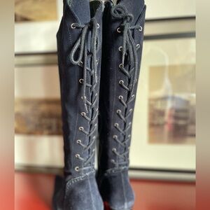 🔥🔥🔥Sexy Corset~Lace-up Suede Midnight Blue Women's Pointy Boots Size 37//6.5